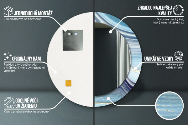 Kulaté dekorační zrcadlo Modrý mramor