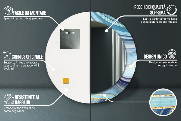 Kulaté dekorační zrcadlo Modrý mramor