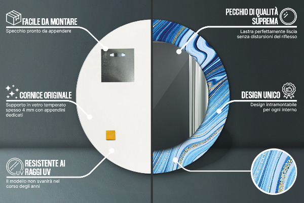 Kulaté dekorační zrcadlo na zeď Modrý mramor