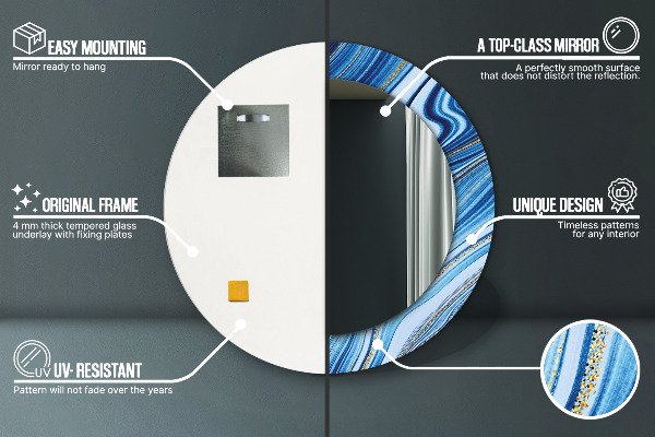 Kulaté dekorační zrcadlo na zeď Modrý mramor