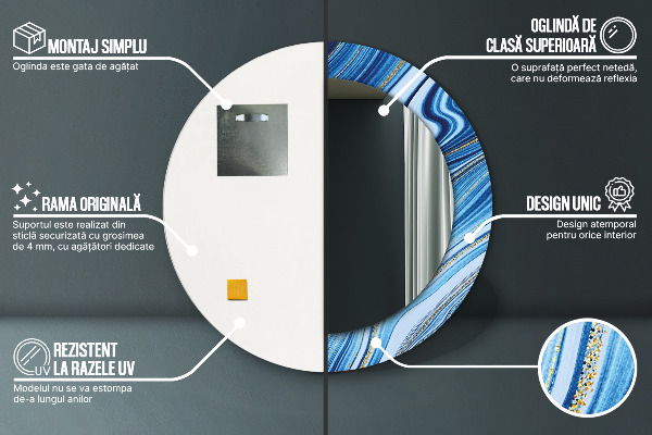 Kulaté dekorační zrcadlo na zeď Modrý mramor