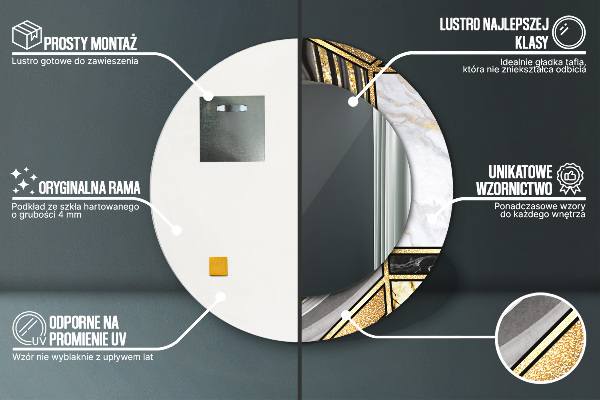 Kulaté dekorační zrcadlo Agat mramor a zlato