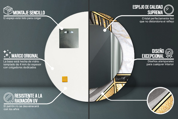 Kulaté dekorační zrcadlo Agat mramor a zlato