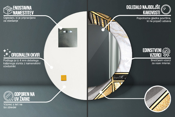 Kulaté dekorační zrcadlo Agat mramor a zlato