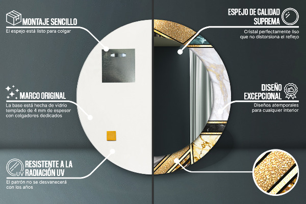 Kulaté dekorační zrcadlo Agat mramor a zlato