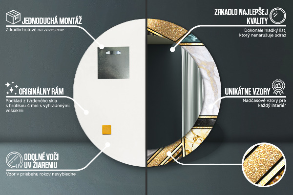 Kulaté dekorační zrcadlo Agat mramor a zlato