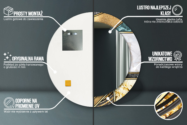 Kulaté dekorační zrcadlo Agat mramor a zlato