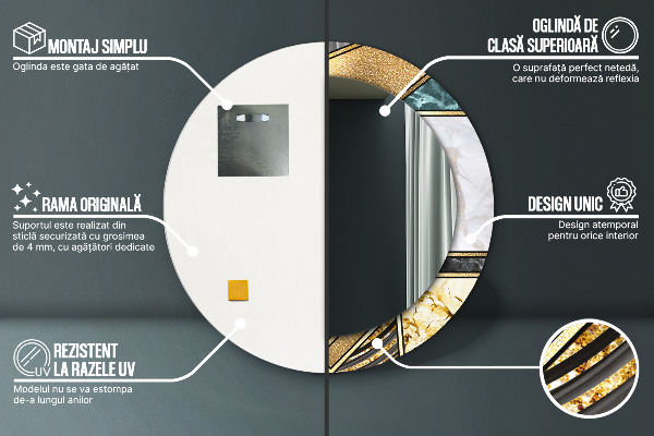 Kulaté dekorační zrcadlo Agat mramor a zlato