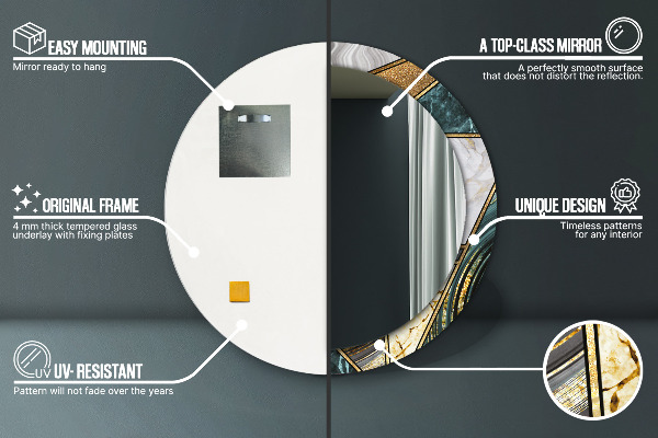 Kulaté dekorační zrcadlo Agat mramor a zlato