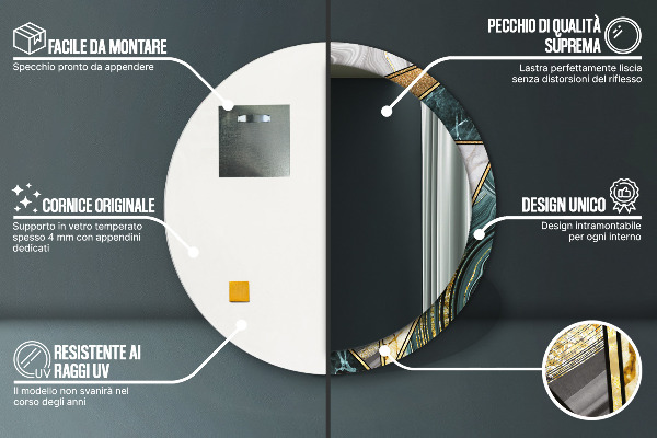 Kulaté dekorační zrcadlo Agat mramor a zlato