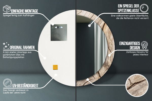 Kulaté dekorační zrcadlo Prasklé dřevo