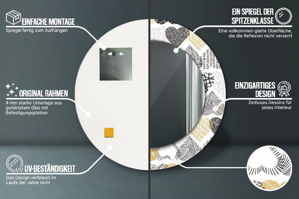 Kulaté zrcadlo s potiskem Srdce Doodle