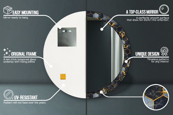 Kulaté zrcadlo s potiskem Hexagonový mramor
