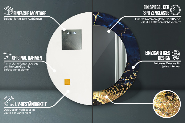 Kulaté zrcadlo s potiskem Modrý mramor