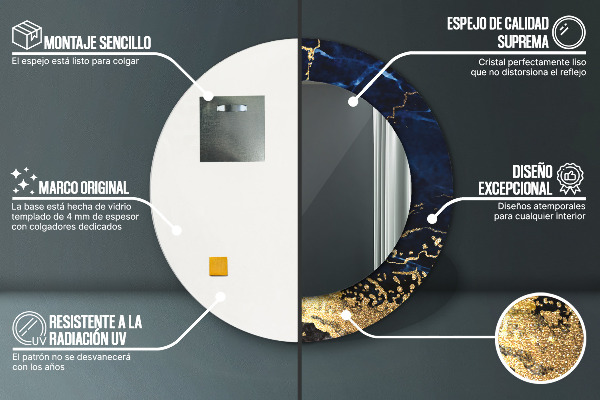 Kulaté zrcadlo s potiskem Modrý mramor