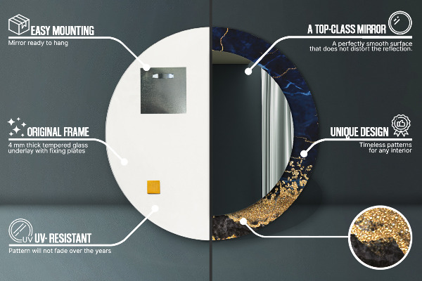 Kulaté zrcadlo s potiskem Modrý mramor