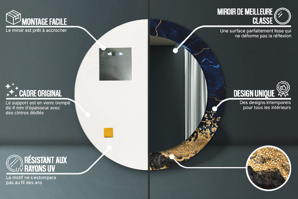 Kulaté zrcadlo s potiskem Modrý mramor