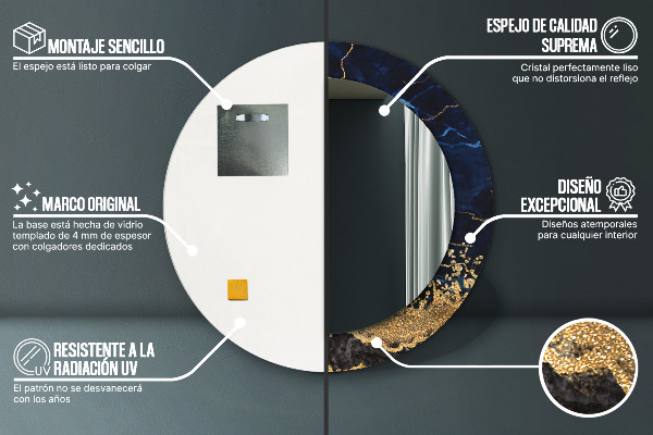 Kulaté zrcadlo s potiskem Modrý mramor