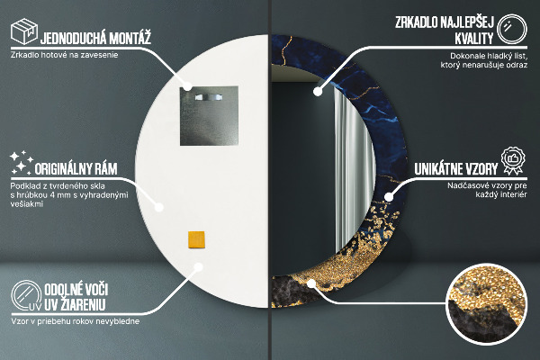 Kulaté zrcadlo s potiskem Modrý mramor