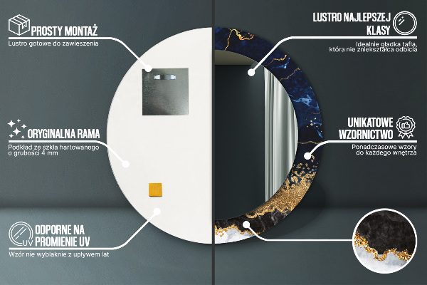 Kulaté zrcadlo s potiskem Modrý mramor
