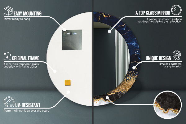 Kulaté zrcadlo s potiskem Modrý mramor