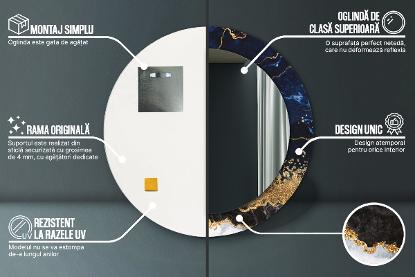 Kulaté zrcadlo s potiskem Modrý mramor