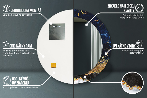 Kulaté zrcadlo s potiskem Modrý mramor