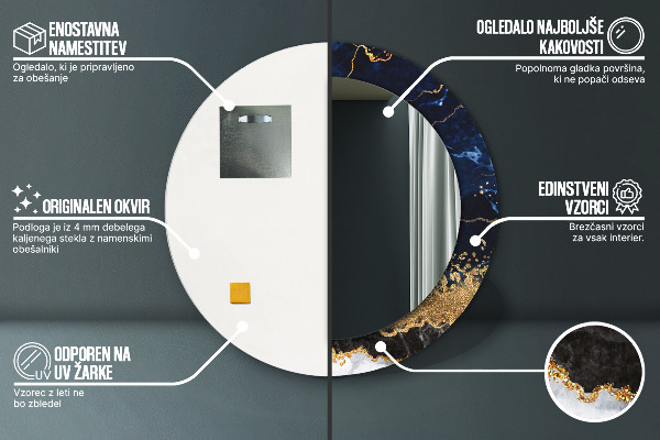 Kulaté zrcadlo s potiskem Modrý mramor