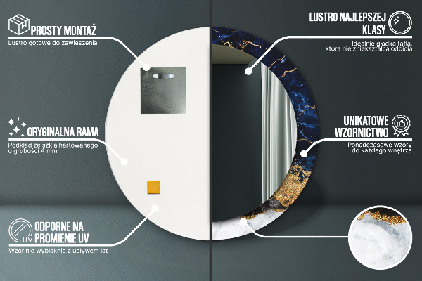 Kulaté zrcadlo s potiskem Modrý mramor