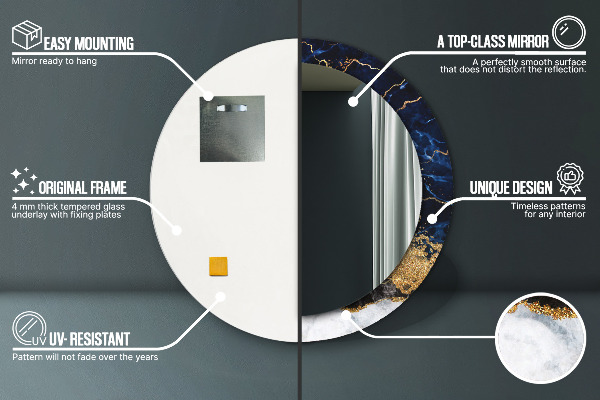 Kulaté zrcadlo s potiskem Modrý mramor