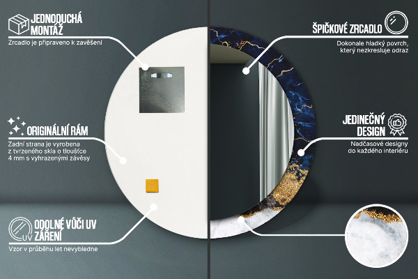 Kulaté zrcadlo s potiskem Modrý mramor