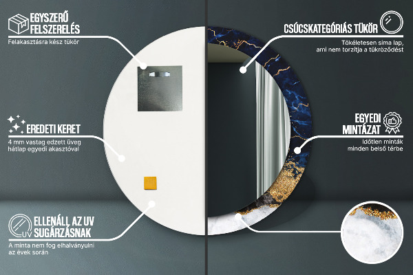 Kulaté zrcadlo s potiskem Modrý mramor