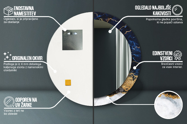 Kulaté zrcadlo s potiskem Modrý mramor