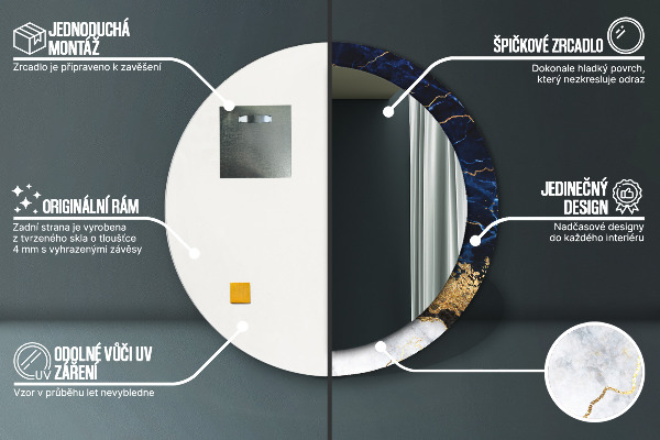 Kulaté zrcadlo s potiskem Modrý mramor
