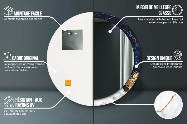 Kulaté zrcadlo s potiskem Modrý mramor