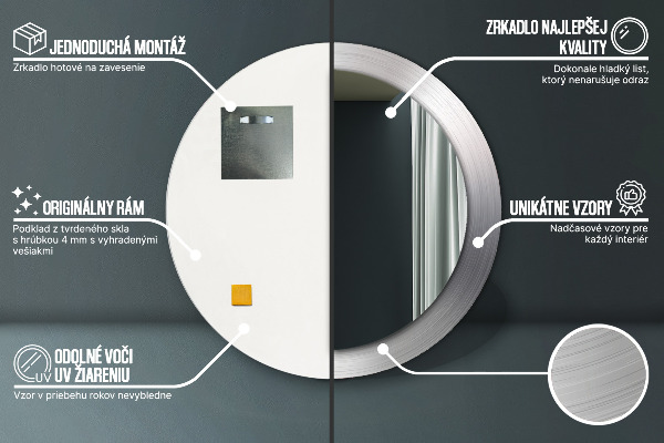 Kulaté dekorační zrcadlo na zeď Lesklá ocel