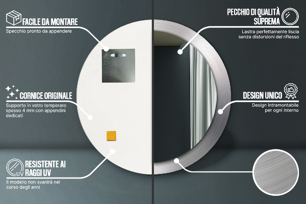 Kulaté dekorační zrcadlo na zeď Lesklá ocel