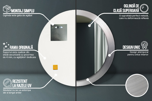 Kulaté dekorační zrcadlo na zeď Lesklá ocel