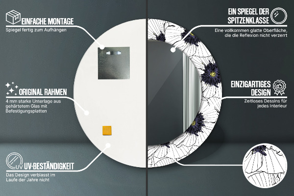 Kulaté dekorační zrcadlo na zeď Složení lineárních květů