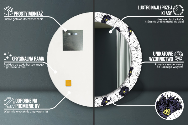 Kulaté dekorační zrcadlo na zeď Složení lineárních květů