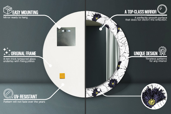 Kulaté dekorační zrcadlo na zeď Složení lineárních květů