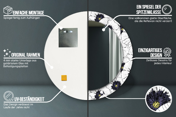 Kulaté dekorační zrcadlo na zeď Složení lineárních květů