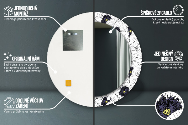 Kulaté dekorační zrcadlo na zeď Složení lineárních květů
