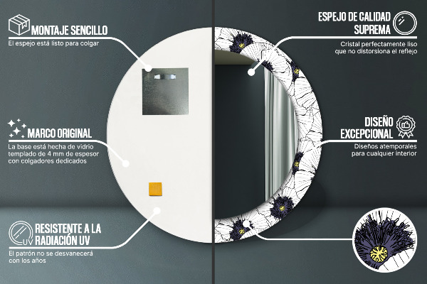 Kulaté dekorační zrcadlo na zeď Složení lineárních květů