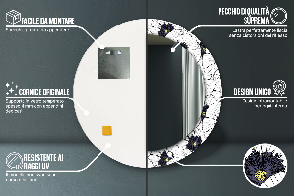 Kulaté dekorační zrcadlo na zeď Složení lineárních květů