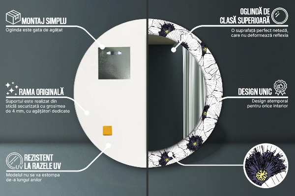 Kulaté dekorační zrcadlo na zeď Složení lineárních květů