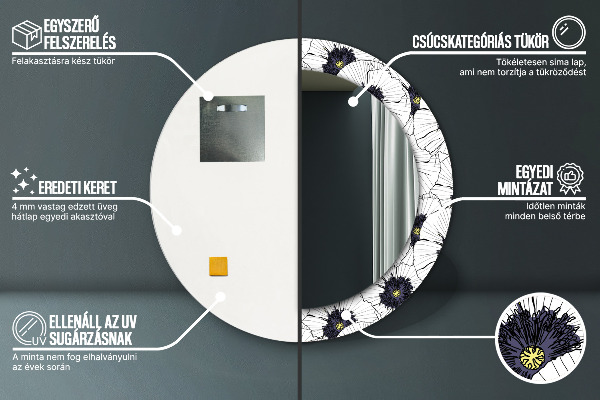 Kulaté dekorační zrcadlo na zeď Složení lineárních květů