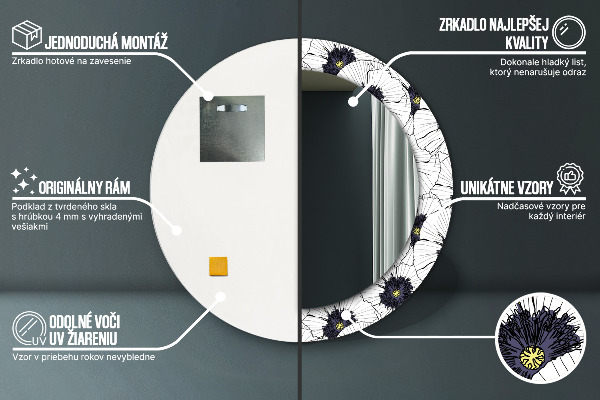 Kulaté dekorační zrcadlo na zeď Složení lineárních květů