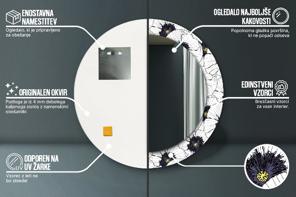 Kulaté dekorační zrcadlo na zeď Složení lineárních květů