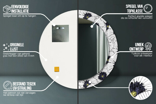 Kulaté dekorační zrcadlo na zeď Složení lineárních květů